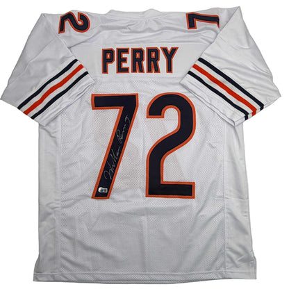 Autographed/Signed William Perry The Refrigerator Chicago White Football Jersey Beckett BAS COA