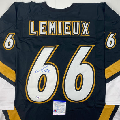 Autographed/Signed Mario Lemieux Pittsburgh Black Hockey Jersey PSA/DNA COA