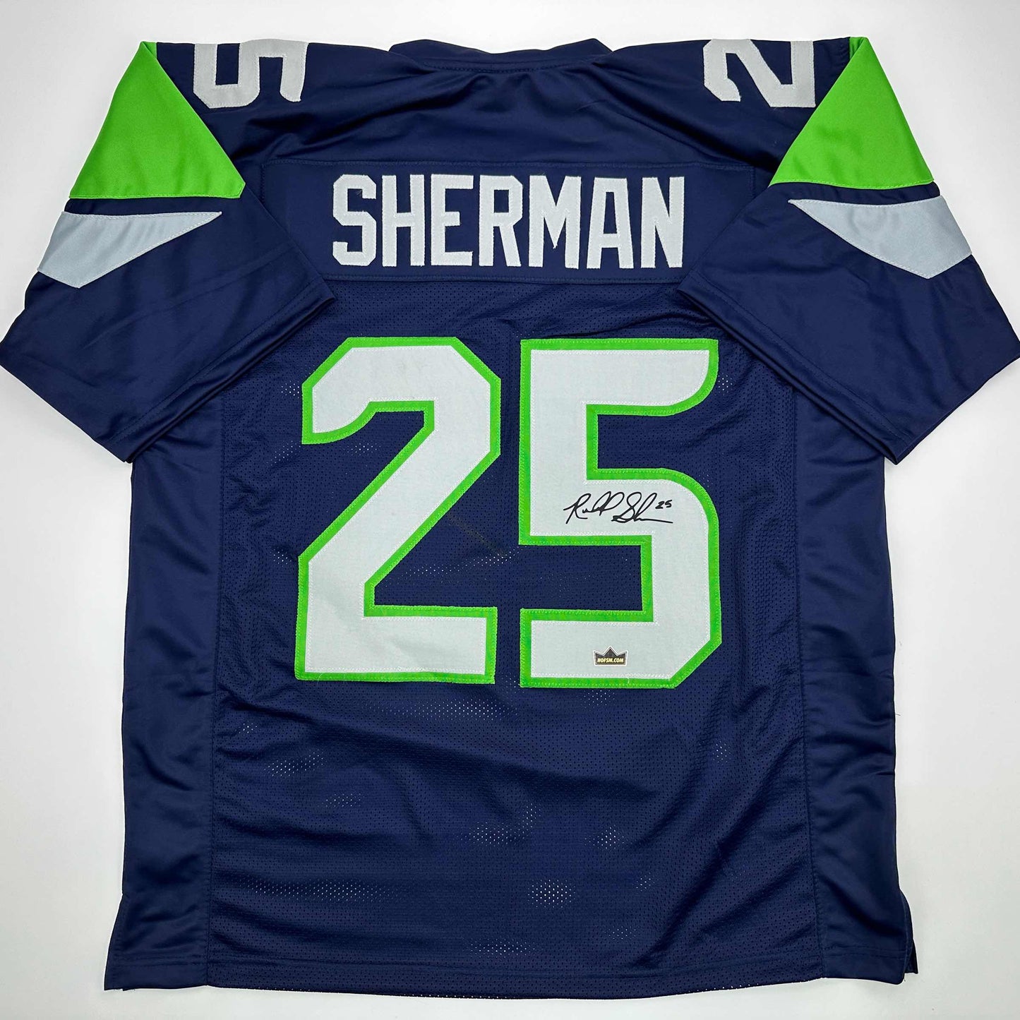 Facsimile Autographed Richard Sherman Seattle Blue Reprint Laser Auto Football Jersey Size Men's XL
