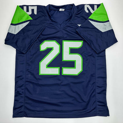 Facsimile Autographed Richard Sherman Seattle Blue Reprint Laser Auto Football Jersey Size Men's XL