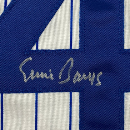 Autographed/Signed Ernie Banks Chicago Pinstripe Baseball Jersey JSA COA
