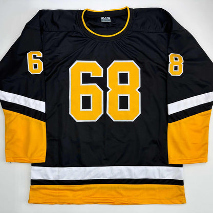 Facsimile Autographed Jaromir Jagr Pittsburgh Black Reprint Laser Auto Hockey Jersey Size Men's XL