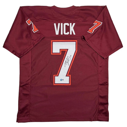 Autographed/Signed Michael Mike Vick Virginia Tech Maroon College Football Jersey Beckett BAS COA