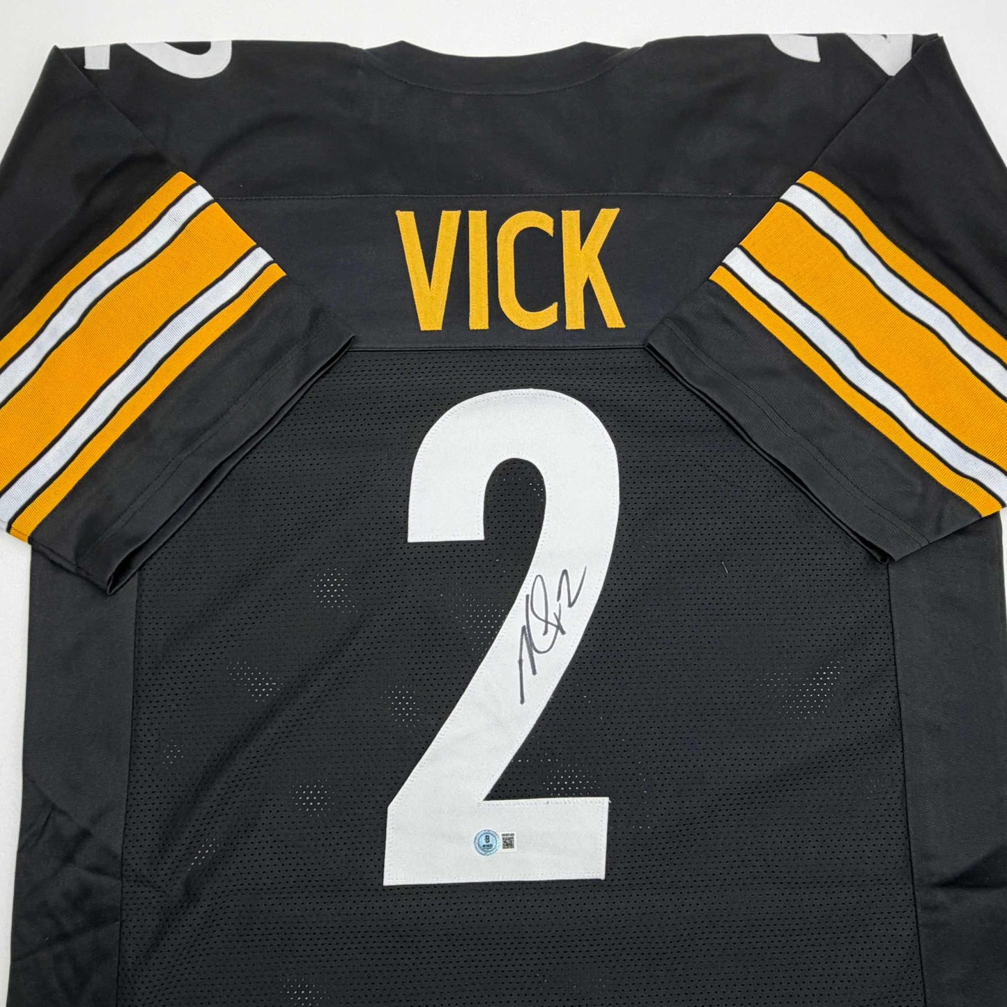 Autographed/Signed Michael Mike Vick Pittsburgh Black Football Jersey Beckett BAS COA