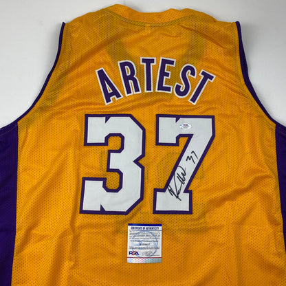 Autographed/Signed Ron Artest Los Angeles LA Yellow Basketball Jersey PSA/DNA COA