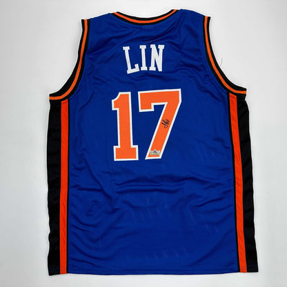 Facsimile Autographed Jeremy Lin New York Blue Reprint Laser Auto Basketball Jersey Size Men's XL