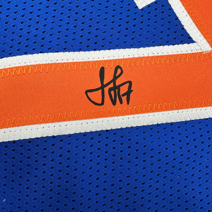 Framed Facsimile Autographed Jeremy Lin 35x39 New York Blue Reprint Laser Auto Basketball Jersey