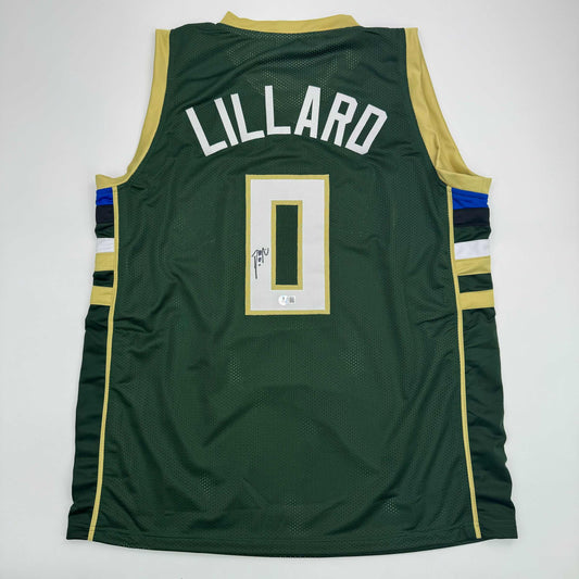 Autographed/Signed Damian Lillard Milwaukee Green Basketball Jersey Beckett BAS COA #2