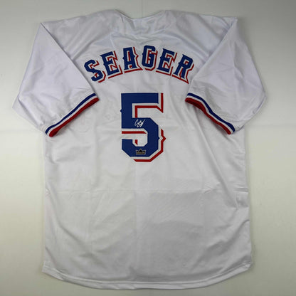 Facsimile Autographed Corey Seager Texas White Reprint Laser Auto Baseball Jersey Size Men's XL