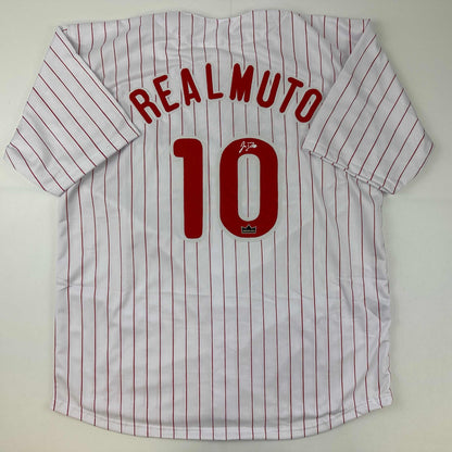 Facsimile Autographed JT J.T. Realmuto Philadelphia Pinstripe Reprint Laser Auto Baseball Jersey Size Men's XL