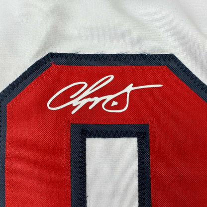 Facsimile Autographed Chipper Jones Atlanta White Reprint Laser Auto Baseball Jersey Size Men's XL