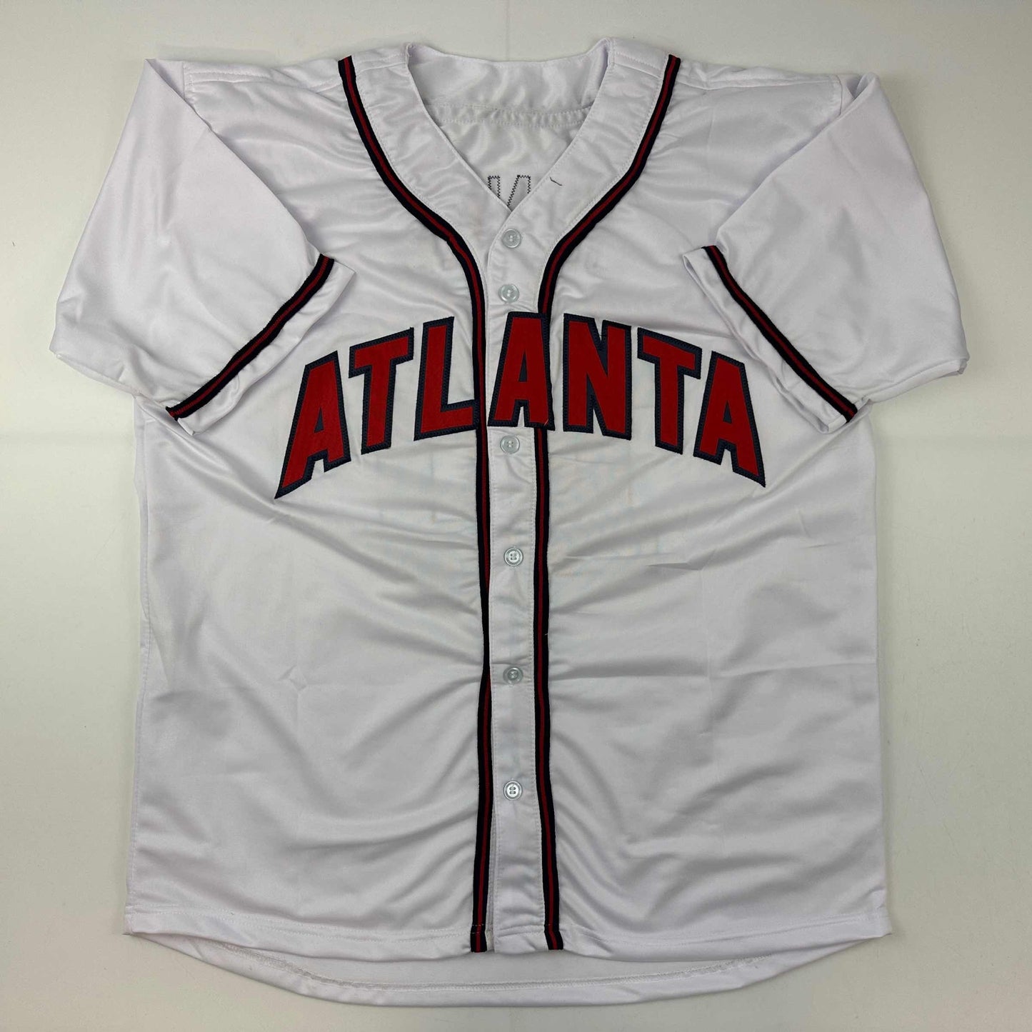 Facsimile Autographed Chipper Jones Atlanta White Reprint Laser Auto Baseball Jersey Size Men's XL
