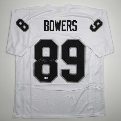 Autographed/Signed Brock Bowers Las Vegas Oakland White Football Jersey Beckett BAS COA