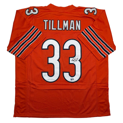 Autographed/Signed Charles Tillman Peanut Chicago Orange Football Jersey Beckett BAS COA