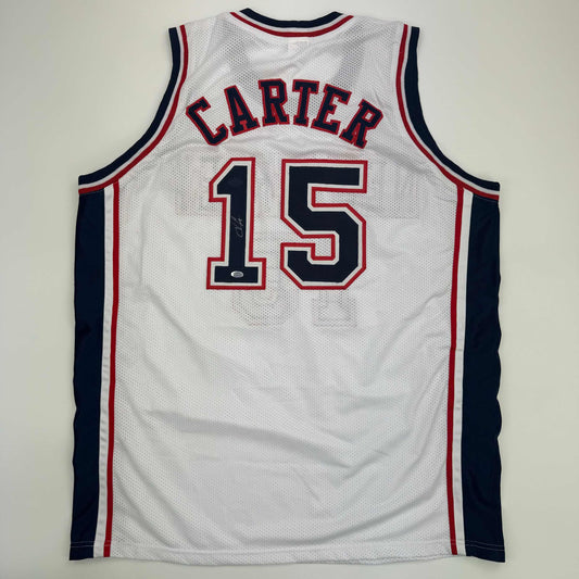 Autographed/Signed Vince Carter New Jersey NJ White Basketball Jersey Mounted Memories COA