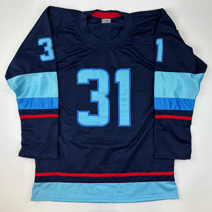 Facsimile Autographed Philipp Grubauer Seattle Blue Reprint Laser Auto Hockey Jersey Size Men's XL