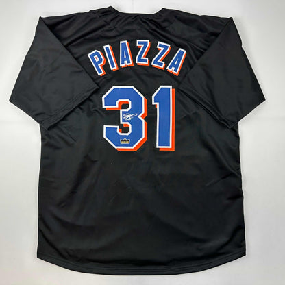 Facsimile Autographed Mike Piazza New York Black Reprint Laser Auto Baseball Jersey Size Men's XL