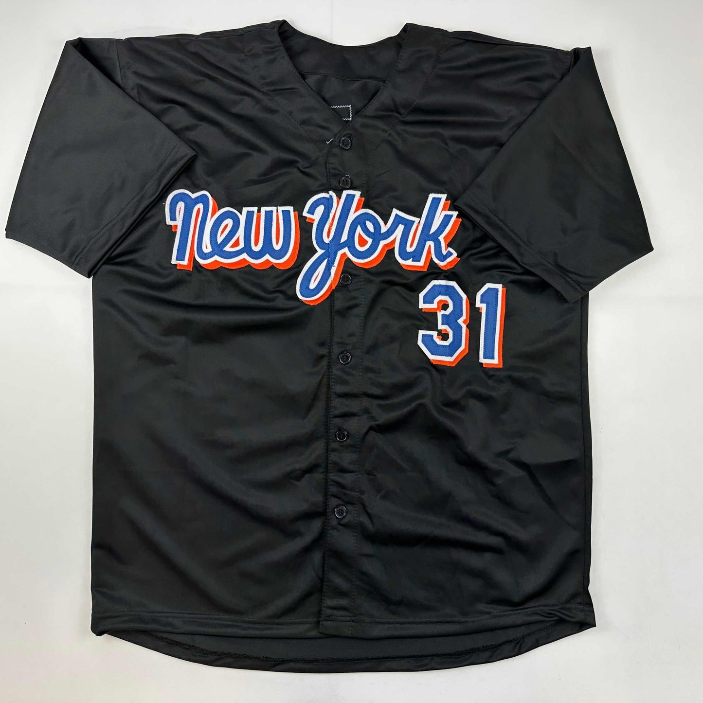 Facsimile Autographed Mike Piazza New York Black Reprint Laser Auto Baseball Jersey Size Men's XL