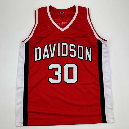 Facsimile Autographed Stephen Steph Curry Davidson Red Reprint Laser Auto College Basketball Jersey Size Men's XL