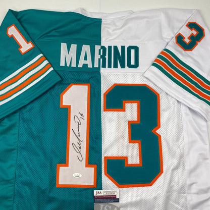 Autographed/Signed Dan Marino Miami Split Teal/White Football Jersey JSA COA