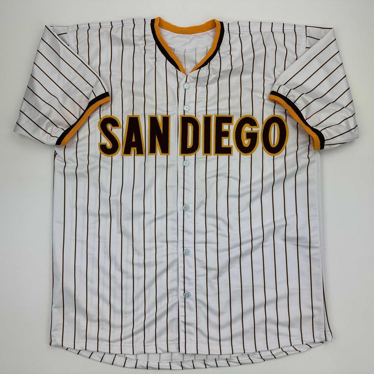Facsimile Autographed Jackson Merrill San Diego Pinstripe Reprint Laser Auto Baseball Jersey Size Men's XL