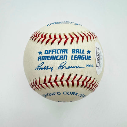 Autographed/Signed Nolan Ryan Rawlings Official American League Baseball ROAL JSA COA