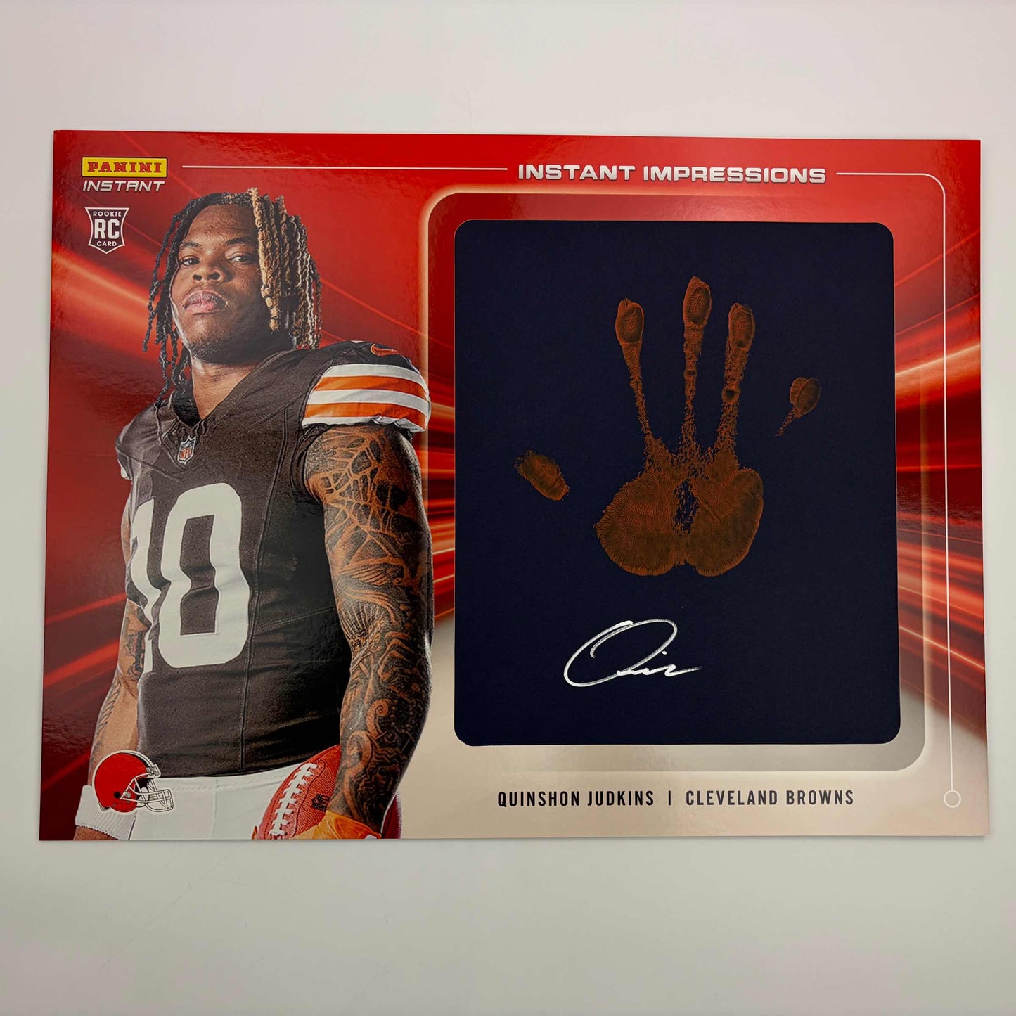 2025 Panini Instant Impressions NFL Quinshon Judkins #II-25 18x24 Hand Print Autographed Auto /10 Cleveland Browns Rookie RC Oversized Football Card