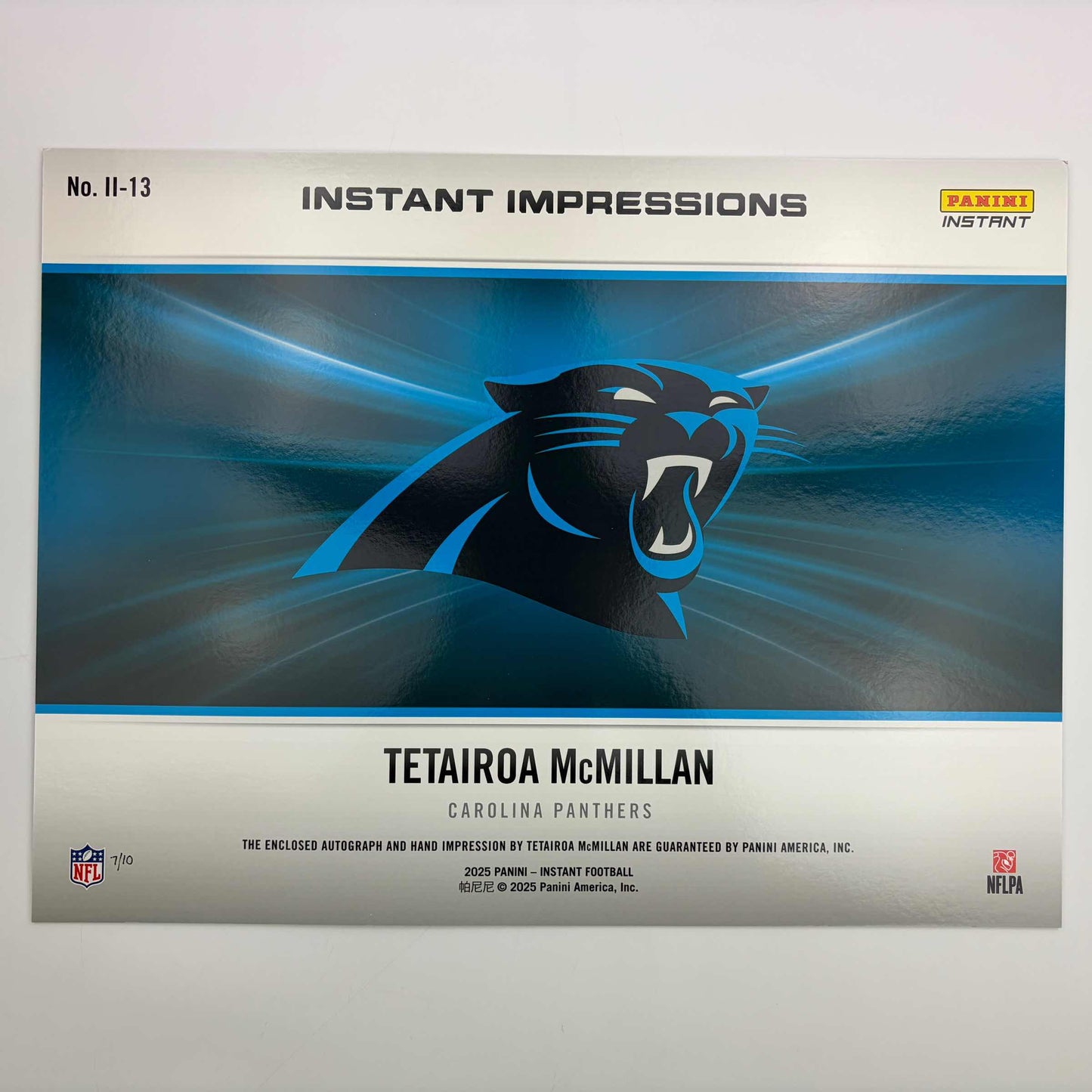 2025 Panini Instant Impressions Tetairoa McMillan #II-13 18x24 Hand Print Autographed Auto /10 Carolina Panthers Rookie RC Oversized Football Card