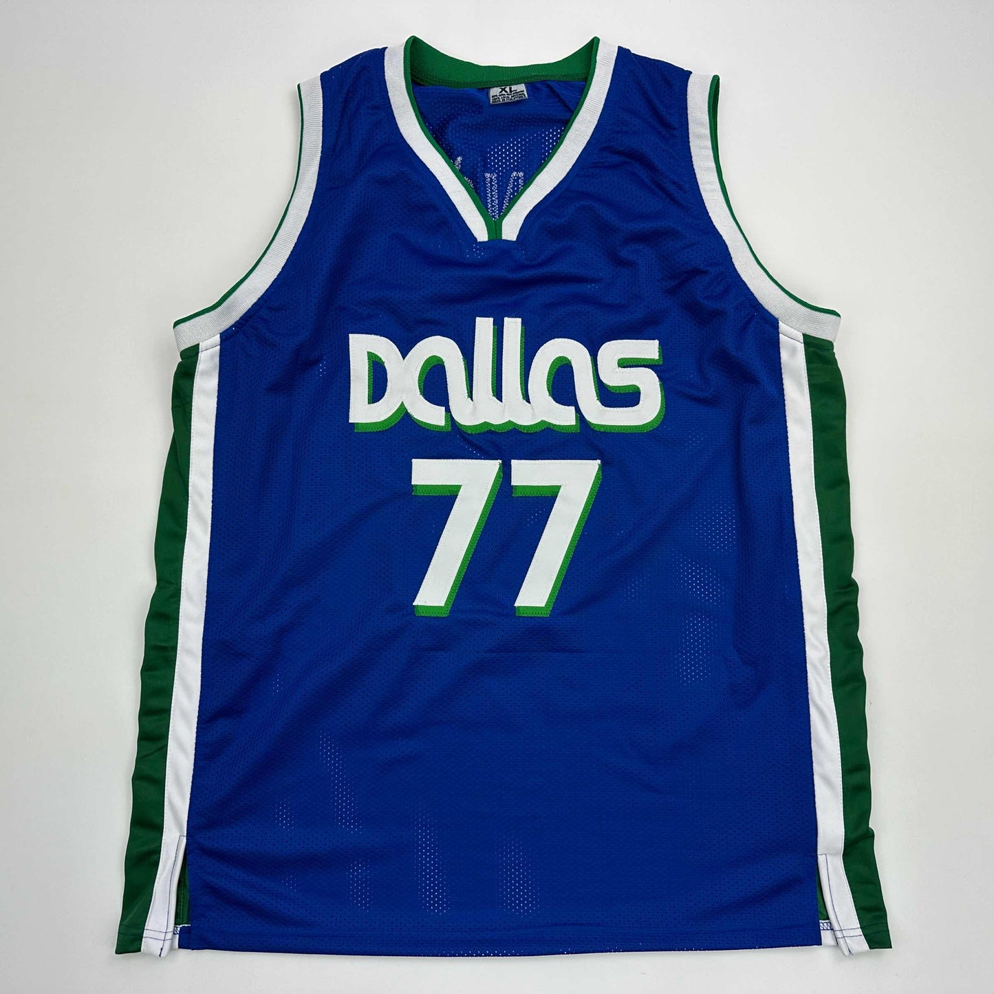 Facsimile Autographed Luka Doncic Dallas Retro Blue Reprint Laser Auto Basketball Jersey Size Men's XL
