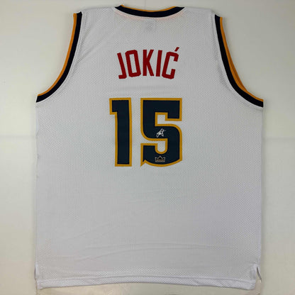 Facsimile Autographed Nikola Jokic Denver White Reprint Laser Auto Basketball Jersey Size Men's XL