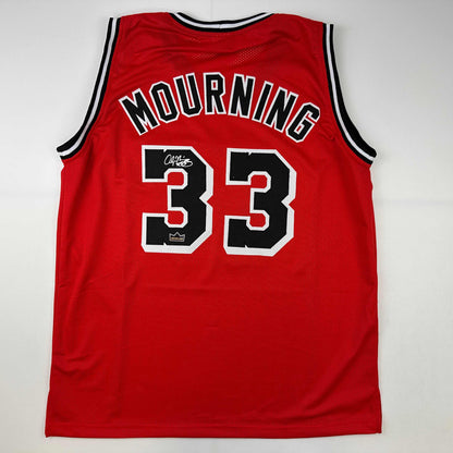 Facsimile Autographed Alonzo Mourning Miami Red Reprint Laser Auto Basketball Jersey Size Men's XL