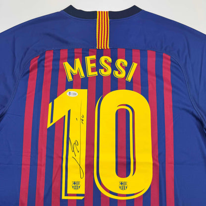 Autographed/Signed Lionel Leo Messi FC Barcelona Soccer Jersey Beckett BAS COA
