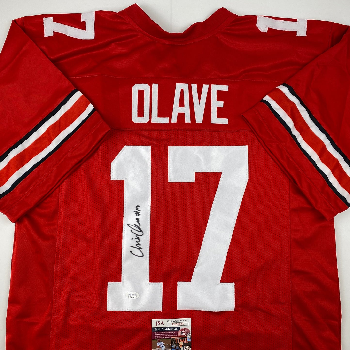 Autographed/Signed Chris Olave Ohio State Red College Football Jersey JSA COA