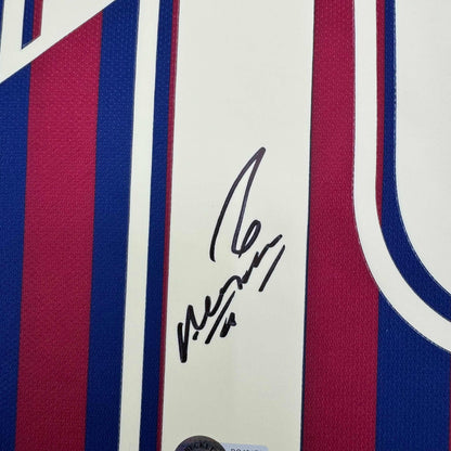 Autographed/Signed Sergio Kun Aguero FC Barcelona Red/Blue Soccer Futbol Jersey Beckett BAS COA #2