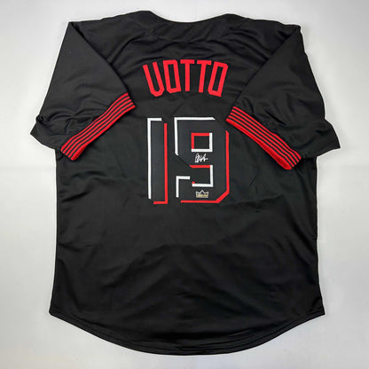 Facsimile Autographed Joey Votto Cincinnati Black City Connect Reprint Laser Auto Baseball Jersey Size Men's XL