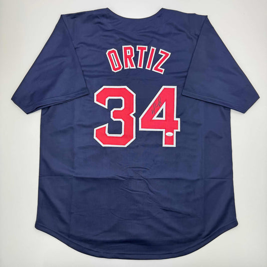 Autographed/Signed David Ortiz Boston Blue Baseball Jersey JSA COA