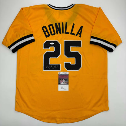 Autographed/Signed Bobby Bonilla Pittsburgh Pirates Yellow Baseball Jersey JSA COA