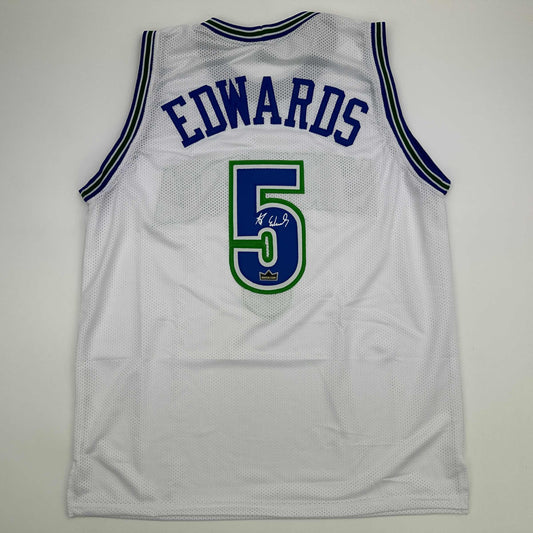 Facsimile Autographed Anthony Edwards Minnesota White Retro Reprint Laser Auto Basketball Jersey Size Men's XL