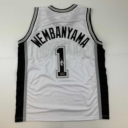 Facsimile Autographed Victor Wembanyama San Antonio White Reprint Laser Auto Basketball Jersey Size Men's XL