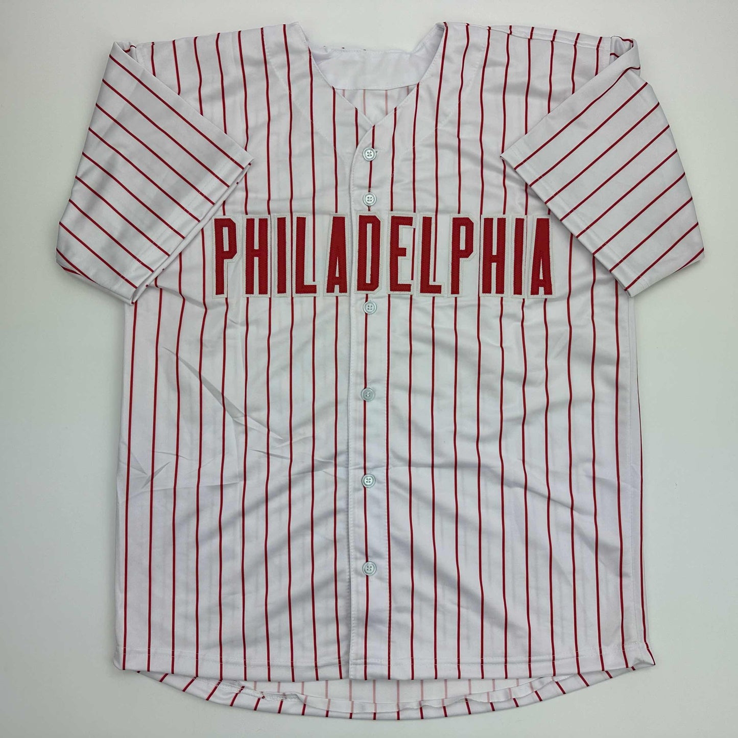 Facsimile Autographed Ranger Suarez Philadelphia Pinstripe Reprint Laser Auto Baseball Jersey Size Men's XL