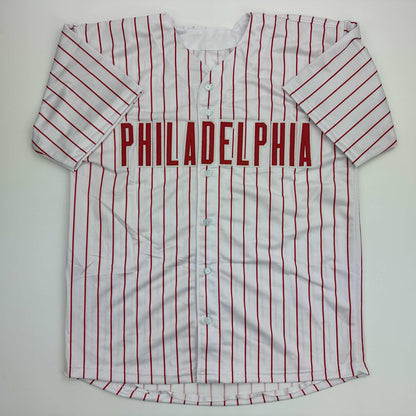 Facsimile Autographed Ranger Suarez Philadelphia Pinstripe Reprint Laser Auto Baseball Jersey Size Men's XL