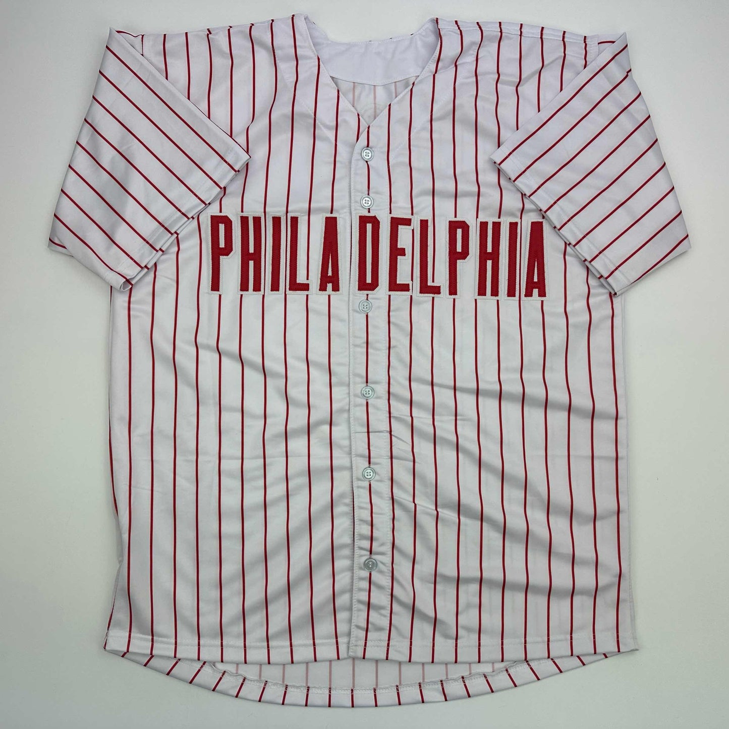 Facsimile Autographed Bryson Stott Philadelphia Pinstripe Reprint Laser Auto Baseball Jersey Size Men's XL
