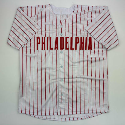 Facsimile Autographed Alec Bohm Philadelphia Pinstripe Reprint Laser Auto Baseball Jersey Size Men's XL