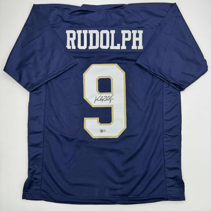 Autographed/Signed Kyle Rudolph Notre Dame Blue College Football Jersey Beckett BAS COA