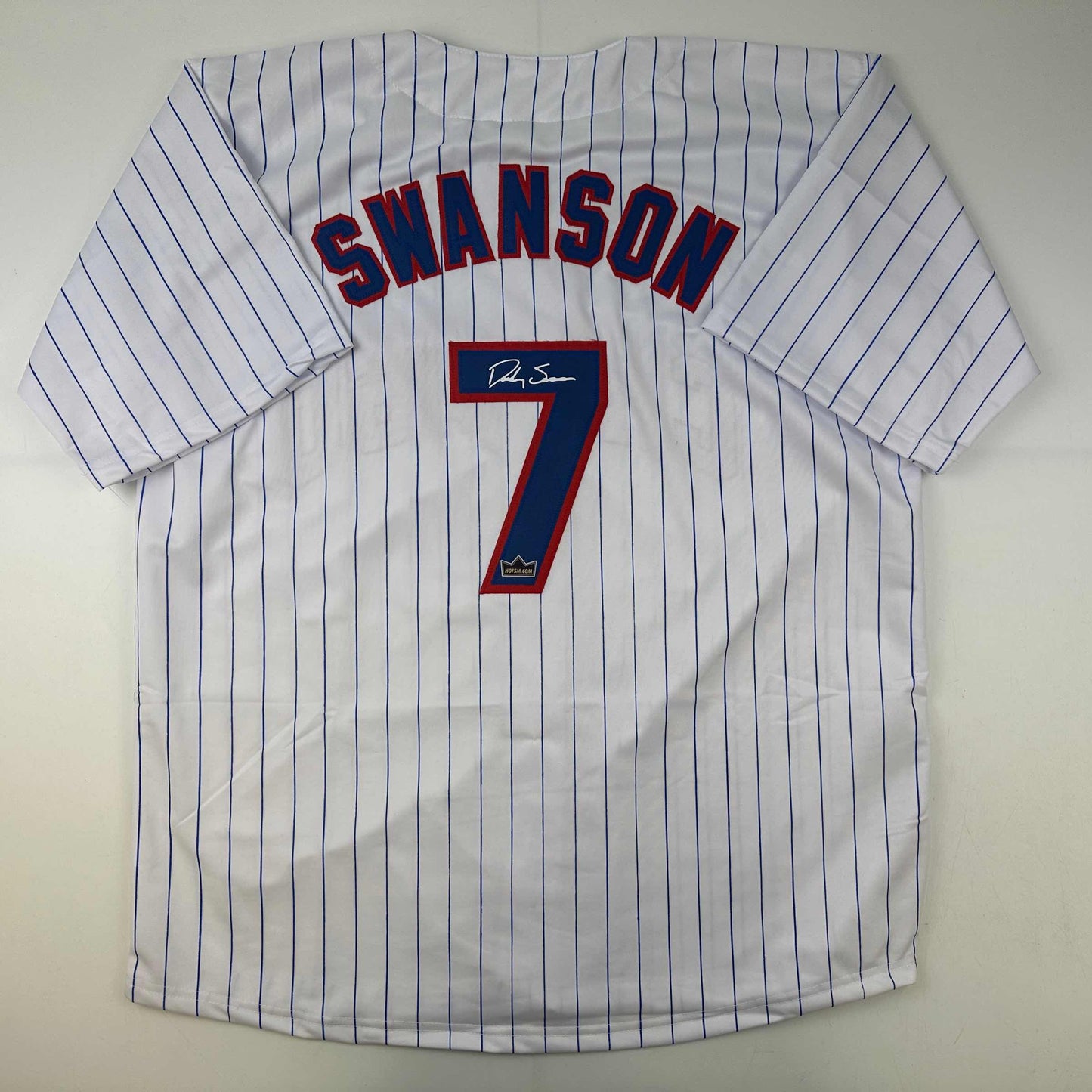 Facsimile Autographed Dansby Swanson Chicago Pinstripe Reprint Laser Auto Baseball Jersey Size Men's XL