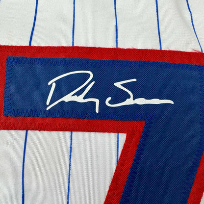 Facsimile Autographed Dansby Swanson Chicago Pinstripe Reprint Laser Auto Baseball Jersey Size Men's XL