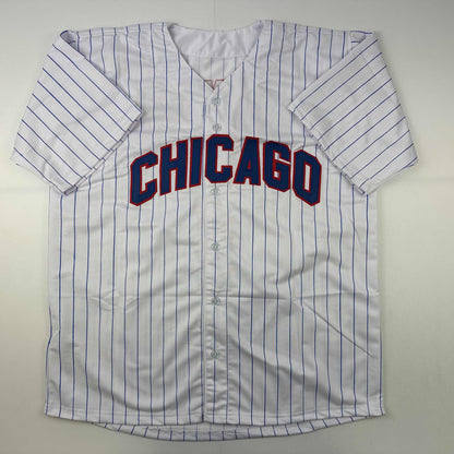 Facsimile Autographed Dansby Swanson Chicago Pinstripe Reprint Laser Auto Baseball Jersey Size Men's XL