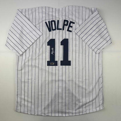 Facsimile Autographed Anthony Volpe New York Pinstripe Reprint Laser Auto Baseball Jersey Size Men's XL