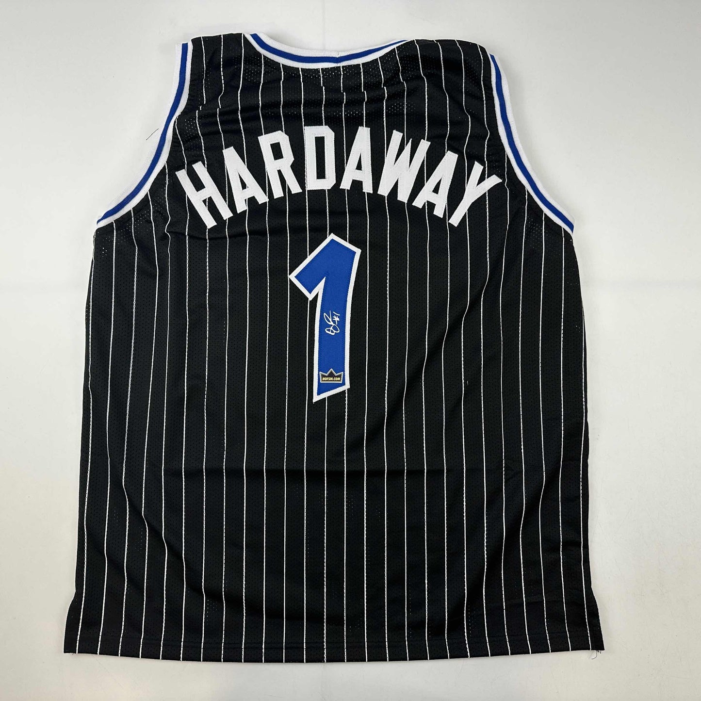 Facsimile Autographed Anfernee Penny Hardaway Orlando Black Pinstripe Reprint Laser Auto Basketball Jersey Size Men's XL