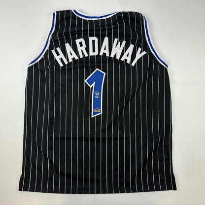 Facsimile Autographed Anfernee Penny Hardaway Orlando Black Pinstripe Reprint Laser Auto Basketball Jersey Size Men's XL